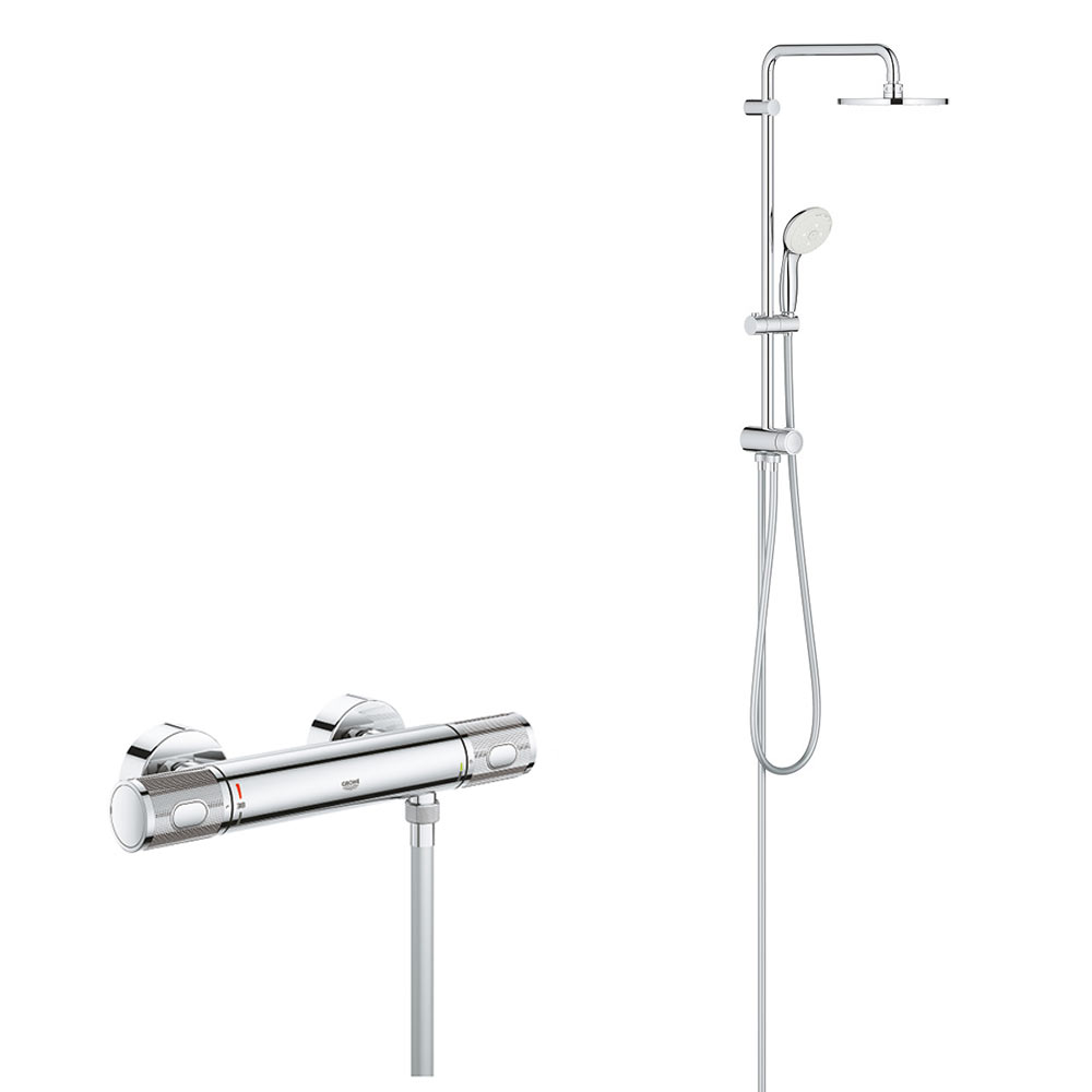 Coloana cabina dus termostat Grohe Grohtherm Performance, palarie 200mm, para de mana 3 tipuri de jet( 34776000,27389002)